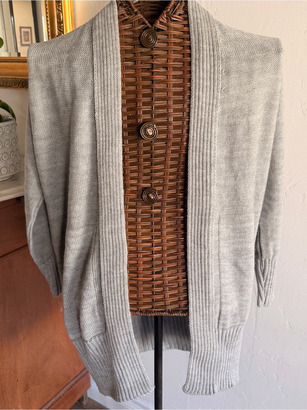 Open-Front Ribbed Shawl Collar Cardigan - Light Gray
